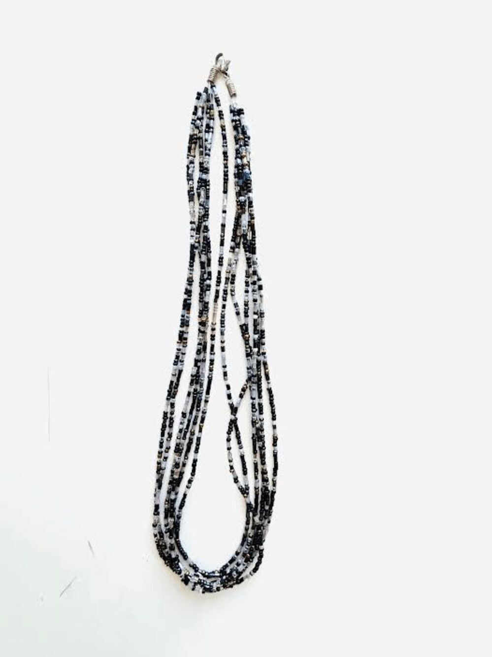 Modern Multi-Strand Small Black And Silver Sea Beads Necklace 19in